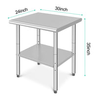 GARVEE Stainless Steel Food Prep Table, 30 x 24 x 35 Inches Heavy Duty Commercial Kitchen Metal Table with Adjustable Lower Shelf and Plastic Feet, Steel Work Prep Table for Restaurant Home Hotel