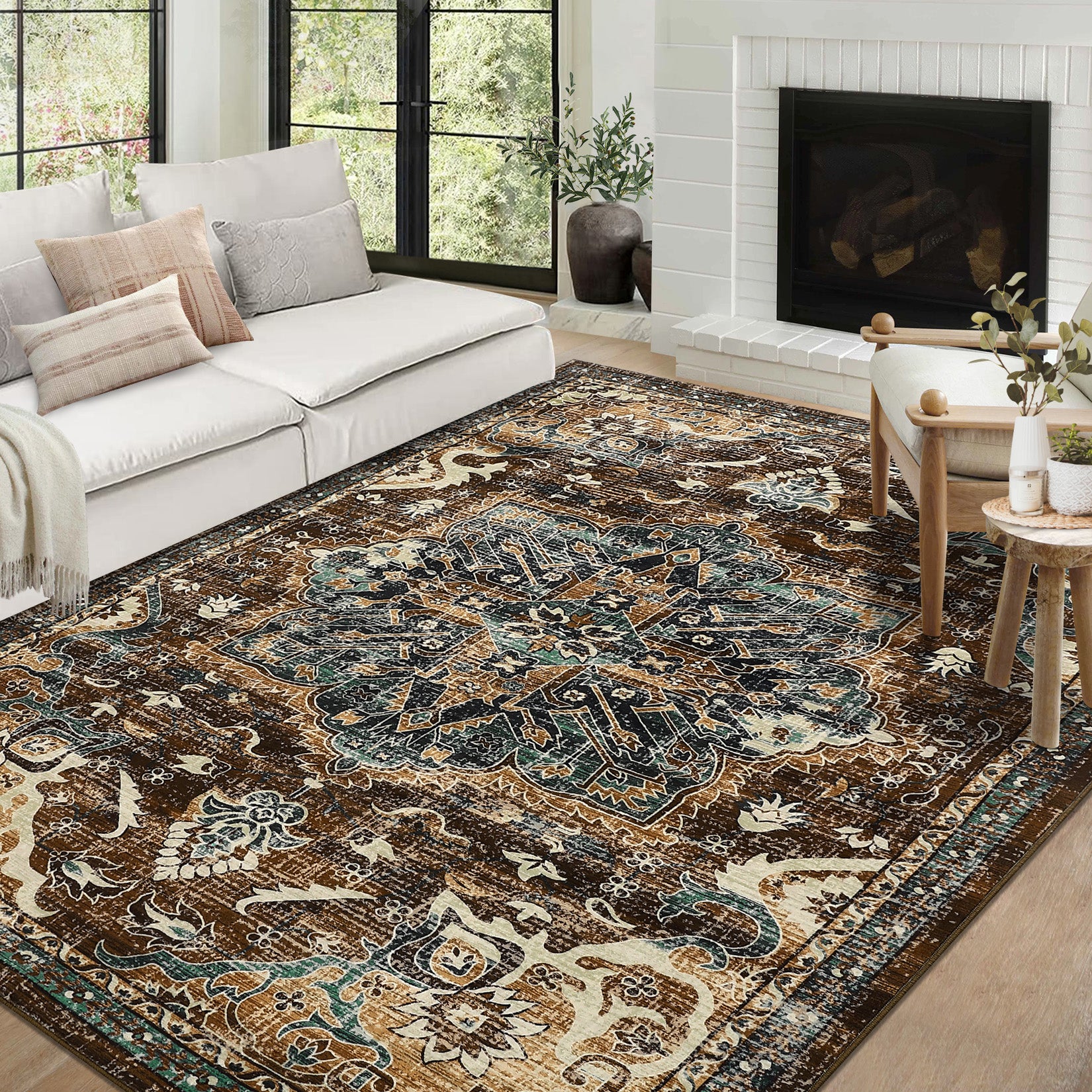 GARVEE Boho Washable Area Rugs 9x12 Non Slip Vintage Floral Soft Distressed Stain Resistant for Living Room, Bedroom, Dining