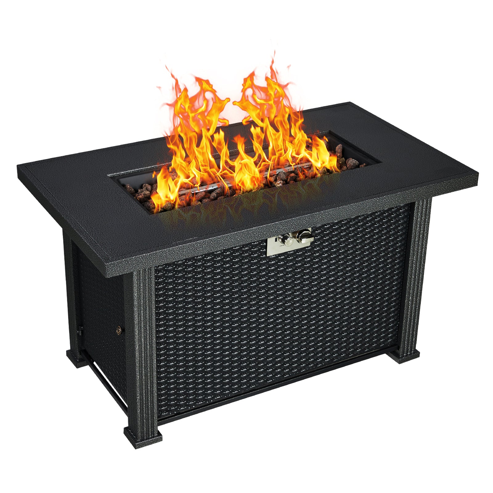 Propane Fire Pit Table 44" L x25 W x 24.5" H, 50000BTU Rectangle Fire Table with Windshield, Sturdy Steel and Iron Fence Surface, CSA Safety Certified Black Firepit Table