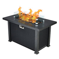 GARVEE Propane Fire Pit Table 44" L x25 W x 24.5" H, 50000BTU Rectangle Fire Table with Windshield, Sturdy Steel and Iron Fence Surface, CSA Safety Certified Black Firepit Table