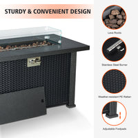 GARVEE Propane Fire Pit Table 44" L x25 W x 24.5" H, 50000BTU Rectangle Fire Table with Windshield, Sturdy Steel and Iron Fence Surface, CSA Safety Certified Black Firepit Table