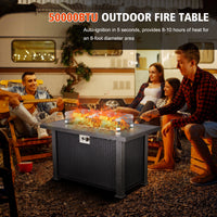 Propane Fire Pit Table 44" L x25 W x 24.5" H, 50000BTU Rectangle Fire Table with Windshield, Sturdy Steel and Iron Fence Surface, CSA Safety Certified Black Firepit Table