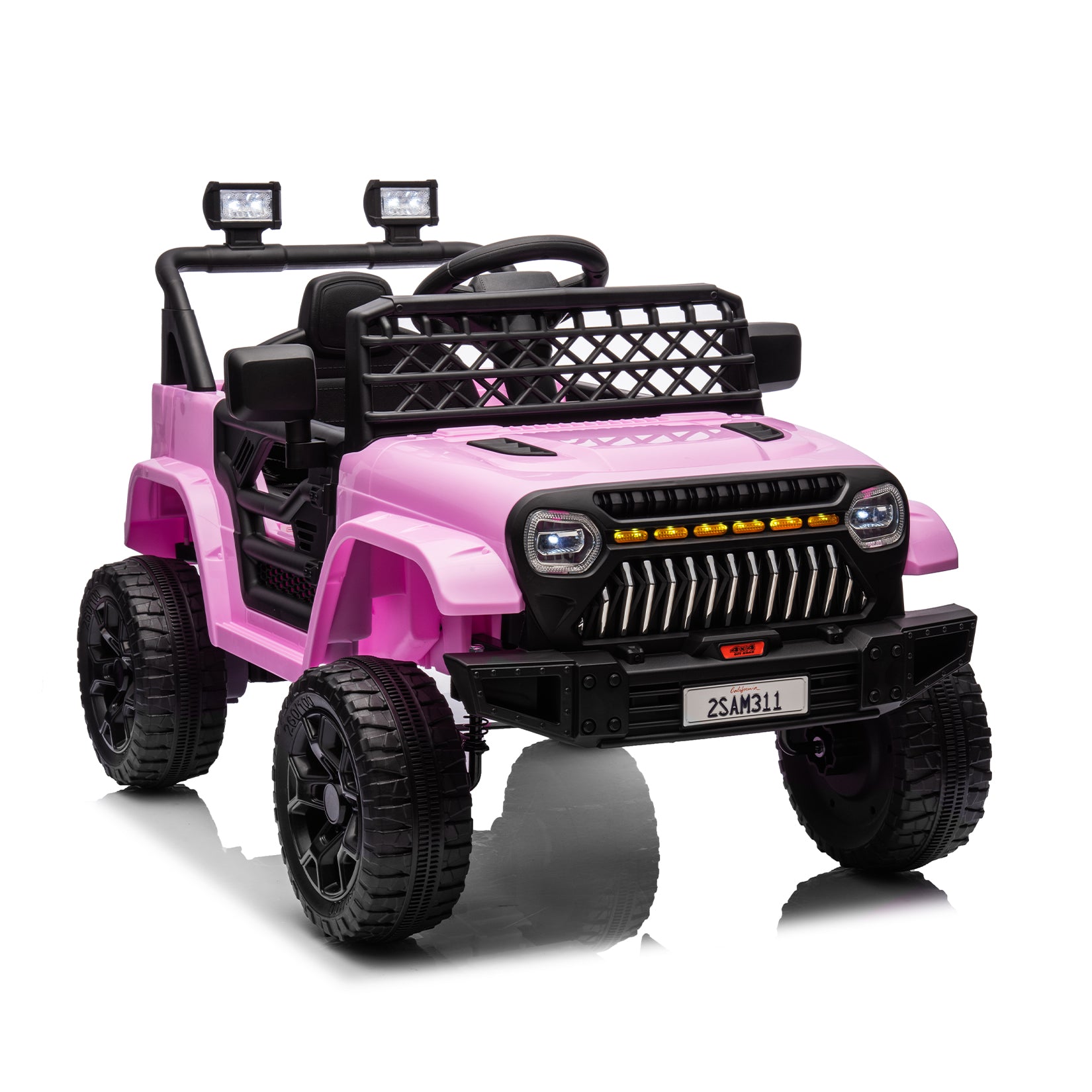 GARVEE 12V Kids Ride On Truck Electric Car Toy for Toddles with 2.4G Remote Control, Spring Suspension, Battery Display, LED Lights, Music, Battery Powered Ride on Car for Boys Girls (Pink)