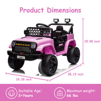 GARVEE 12V Kids Ride On Truck Electric Car Toy for Toddles with 2.4G Remote Control, Spring Suspension, Battery Display, LED Lights, Music, Battery Powered Ride on Car for Boys Girls (Pink)