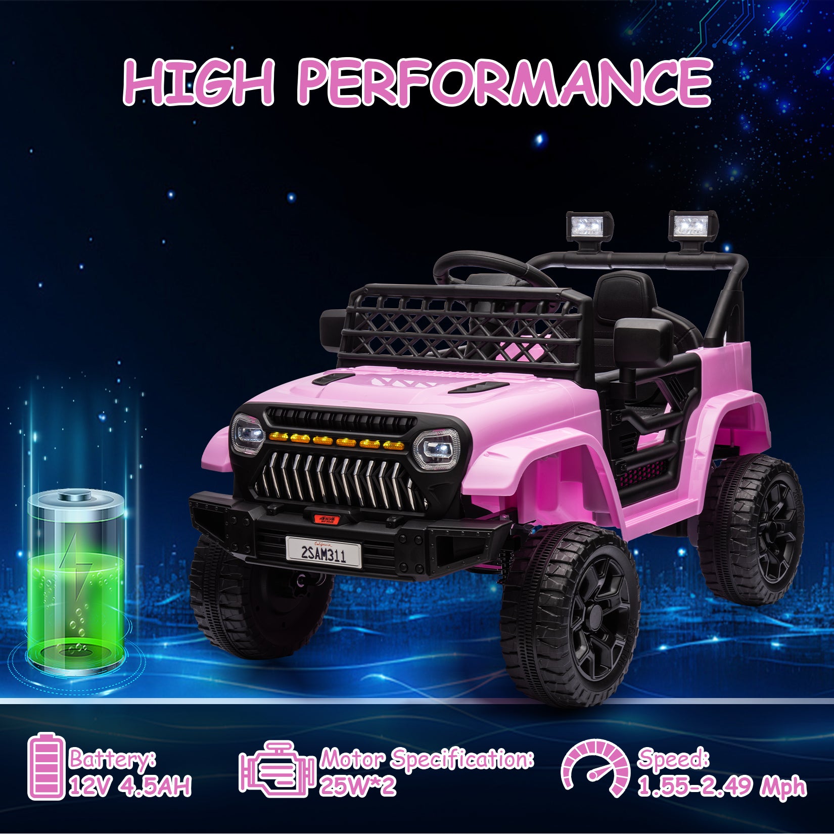 GARVEE 12V Kids Ride On Truck Electric Car Toy for Toddles with 2.4G Remote Control, Spring Suspension, Battery Display, LED Lights, Music, Battery Powered Ride on Car for Boys Girls (Pink)