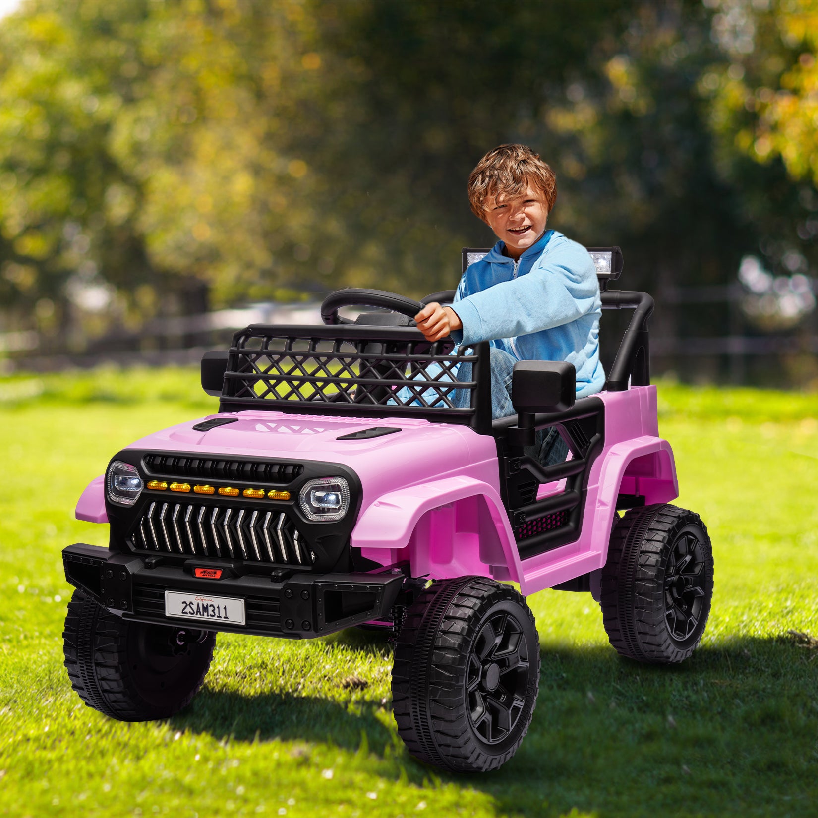 GARVEE 12V Kids Ride On Truck Electric Car Toy for Toddles with 2.4G Remote Control, Spring Suspension, Battery Display, LED Lights, Music, Battery Powered Ride on Car for Boys Girls (Pink)