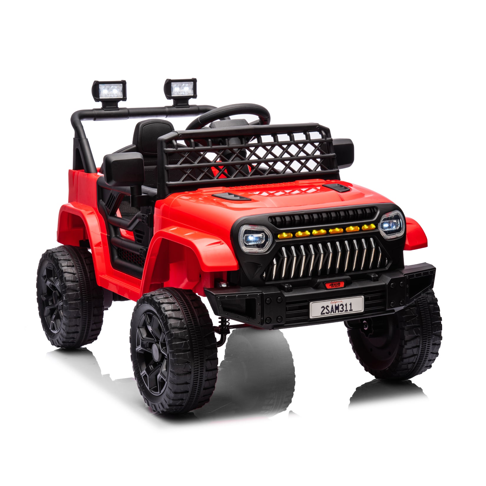 GARVEE 12V Kids Ride On Truck Electric Car Toy for Toddles with 2.4G Remote Control, Spring Suspension, Battery Display, LED Lights, Music, Battery Powered Ride on Car for Boys Girls(Red)