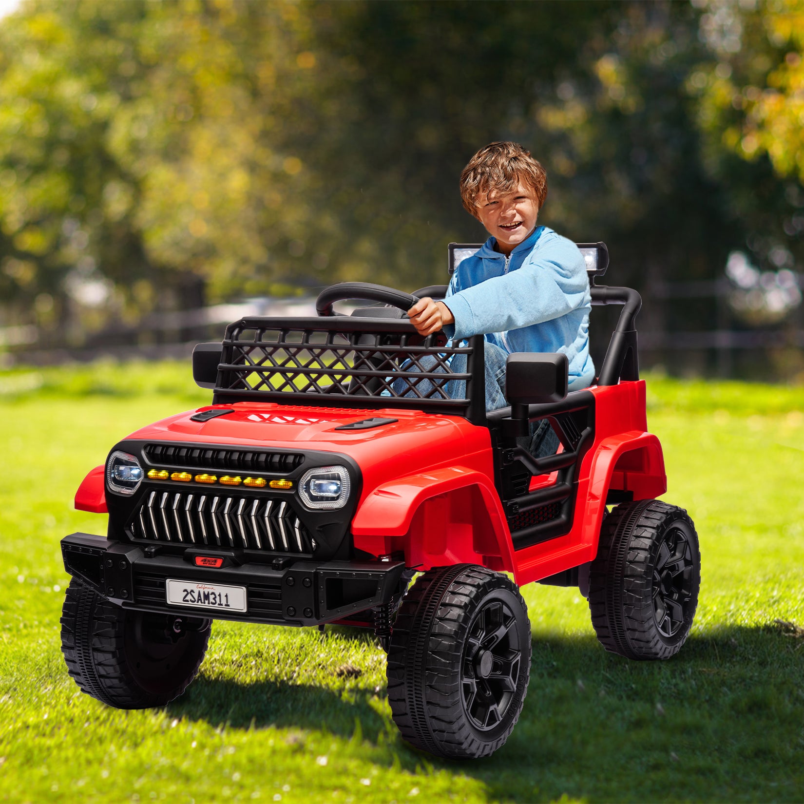 GARVEE 12V Kids Ride On Truck Electric Car Toy for Toddles with 2.4G Remote Control, Spring Suspension, Battery Display, LED Lights, Music, Battery Powered Ride on Car for Boys Girls(Red)