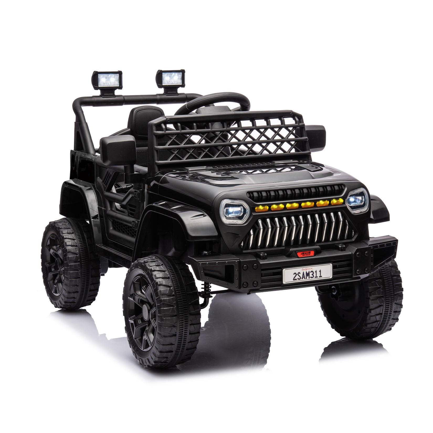 GARVEE 12V Kids Ride On Truck Electric Car Toy for Toddles with 2.4G Remote Control, Spring Suspension, Battery Display, LED Lights, Music, Battery Powered Ride on Car for Boys Girls(Black)