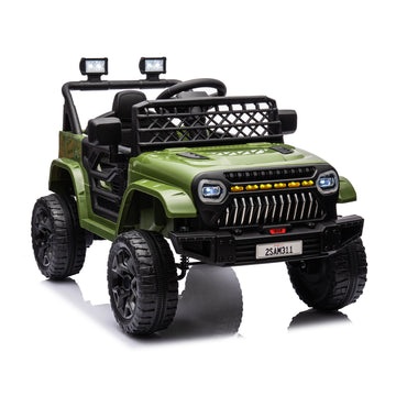 GARVEE 12V Kids Ride On Truck Electric Car Toy for Toddles with 2.4G Remote Control, Spring Suspension, Battery Display, LED Lights, Music, Battery Powered Ride on Car for Boys Girls(Army Green)