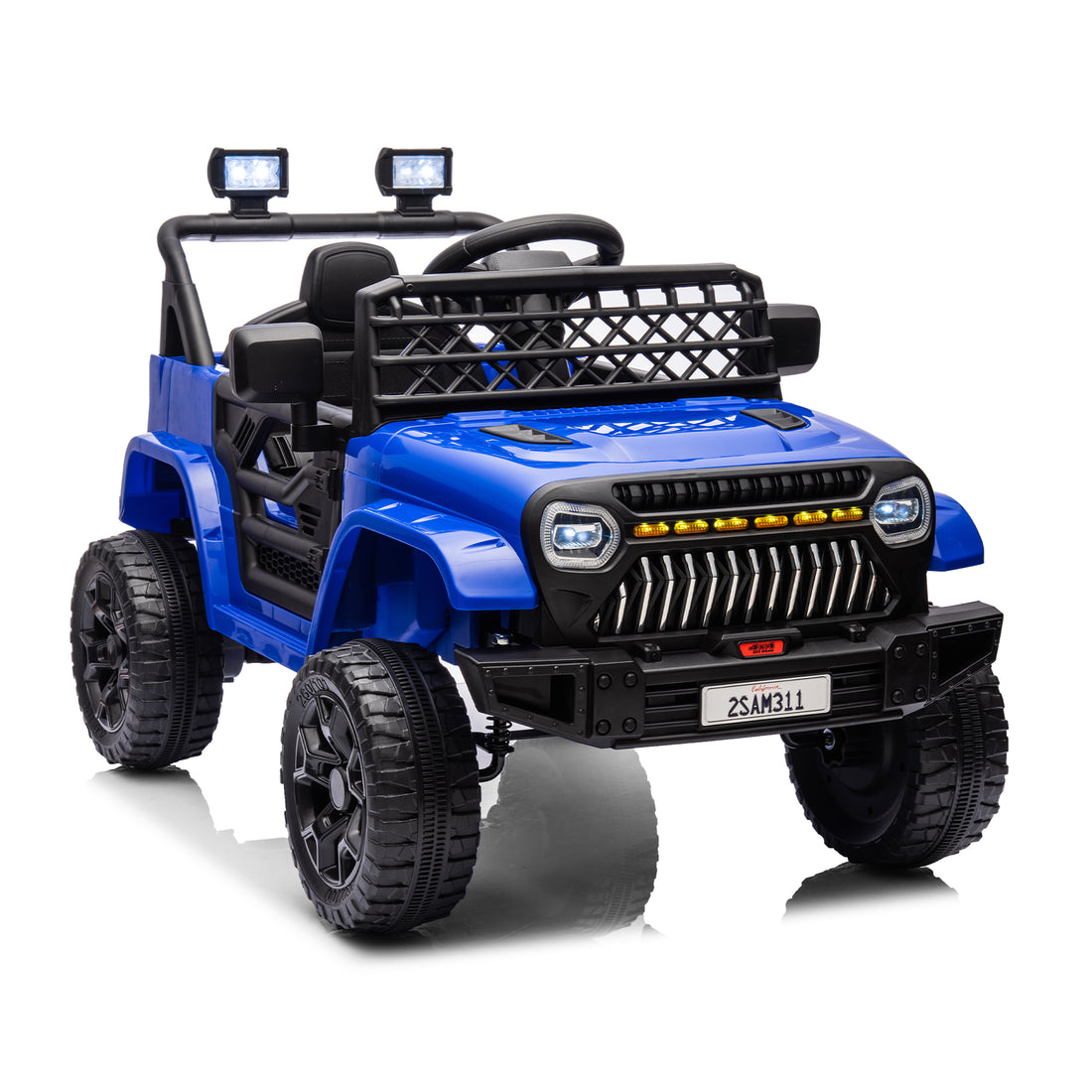 GARVEE 12V Kids Ride On Truck Electric Car Toy for Toddles with 2.4G Remote Control, Spring Suspension, Battery Display, LED Lights, Music, Battery Powered Ride on Car for Boys Girls(Dark Blue)