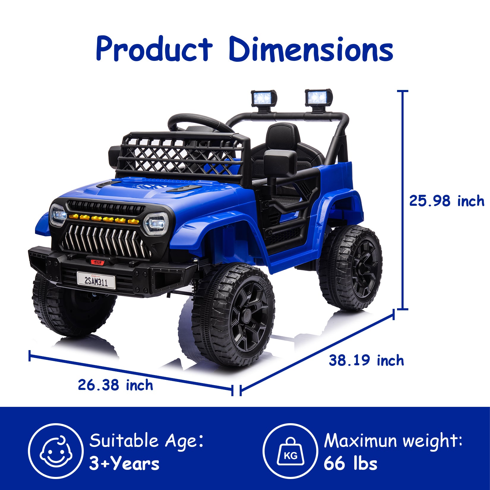 GARVEE 12V Kids Ride On Truck Electric Car Toy for Toddles with 2.4G Remote Control, Spring Suspension, Battery Display, LED Lights, Music, Battery Powered Ride on Car for Boys Girls(Dark Blue)