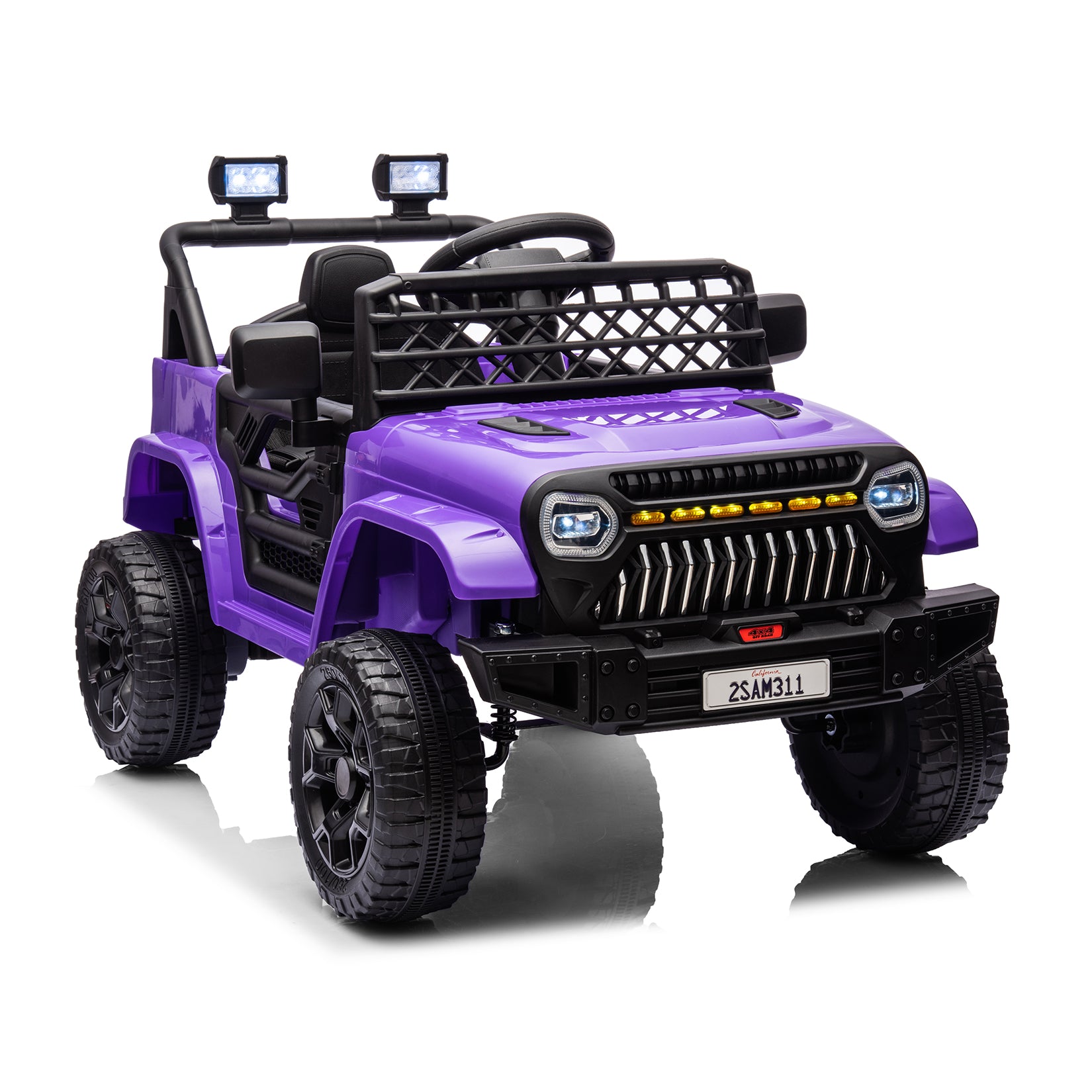 GARVEE 12V Kids Ride On Truck Electric Car Toy for Toddles with 2.4G Remote Control, Spring Suspension, Battery Display, LED Lights, Music, Battery Powered Ride on Car for Boys Girls(Purple)