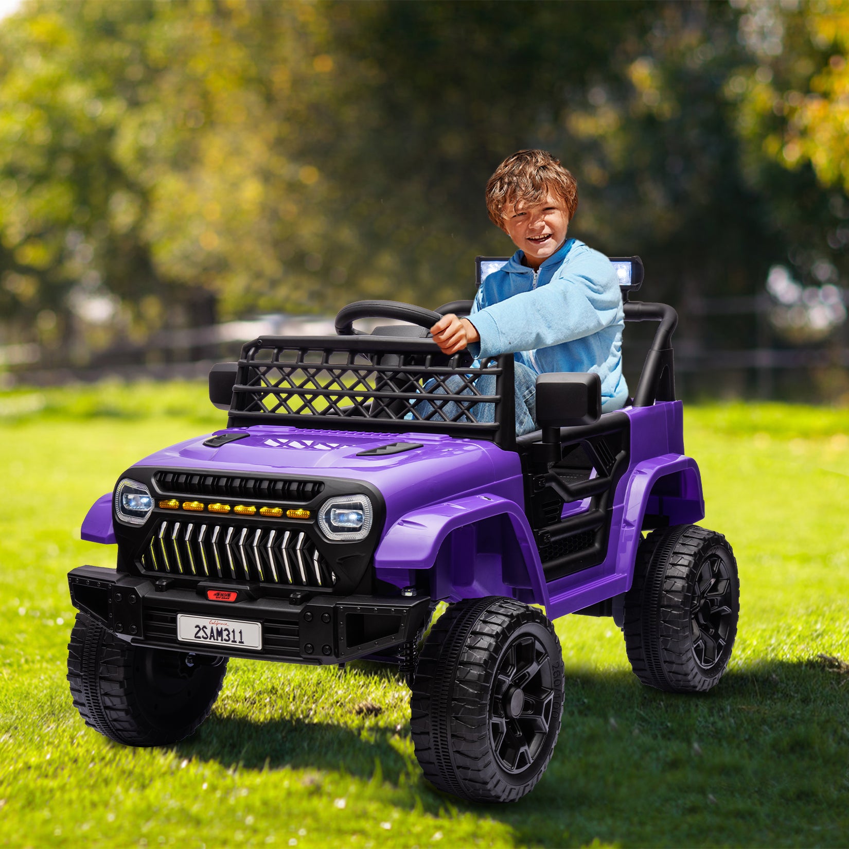 GARVEE 12V Kids Ride On Truck Electric Car Toy for Toddles with 2.4G Remote Control, Spring Suspension, Battery Display, LED Lights, Music, Battery Powered Ride on Car for Boys Girls(Purple)