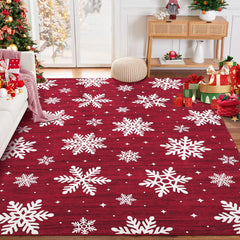 GARVEE Christmas Rug Washable Area Rugs 4x6 Rug for Living Room Non Slip Entryway Rug Soft Non Shedding Throw Rugs Stain Resistant Room Decor Carpet for Dining Room Snow|Red 4'x6'