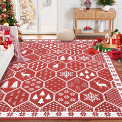 GARVEE Christmas Rug Washable Area Rugs 5x7 Rug for Living Room Non Slip Soft Non Shedding Throw Rugs Stain Resistant Room Decor Carpet for Dining Room Geometric|Red 5'x7'