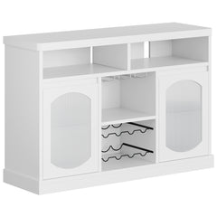 GARVEE Modern Buffet Cabinet with Led Lights, White Sideboard with 2 Glass Doors, Ample Storage, Versatile Wine Racks, and Chic Design for Kitchen, Dining, and Living Room, White