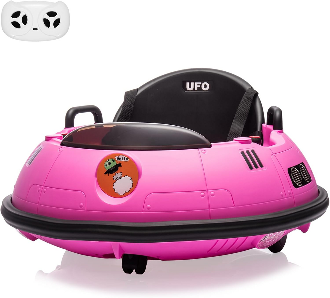 GARVEE 12V Electric Ride on Bumper Car for Toddlers, Kids Bumper Car with Remote Control, LED Lights & 360 Degree Spin, Indoor and Outdoor for 18+ Months Kids - Pink