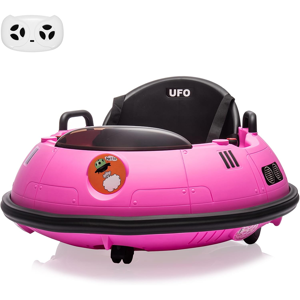 GARVEE 12V Electric Ride on Bumper Car for Toddlers, Kids Bumper Car with Remote Control, LED Lights & 360 Degree Spin, Indoor and Outdoor for 18+ Months Kids - Pink