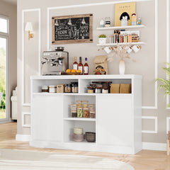 GARVEE Modern Buffet Cabinet with Storage, Fluted Sideboard Cabinet with 2 Doors, White Accent Coffee Bar Cabinet with Adjustable Shelves for Kitchen Room, Dining Room, Living Room