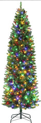 GARVEE 6 FT Pencil Christmas Tree, Prelit Artificial Christmas Tree with 200 Multicolor Led Lights, Foldable Metal Base, Slim Xmas Tree for Home, Holiday, Party Decoration