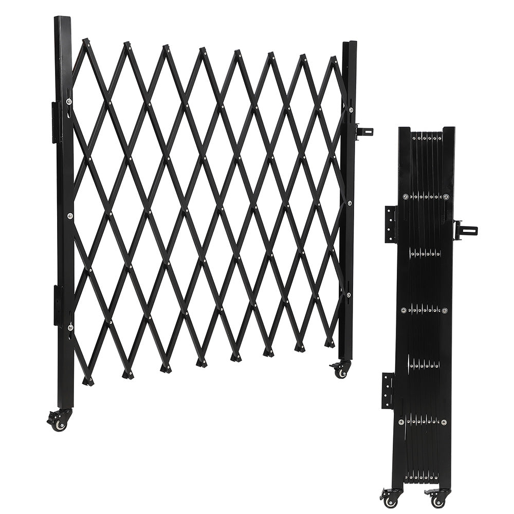 GARVEE Single Foldable Security Gate 50"H x 43"W Aluminum Expandable Fence Portable Safety Barrier with Casters Retractable Driveway Gates 360°Rolling Barricade Gate Mobile Barricade Safety Barrier Black