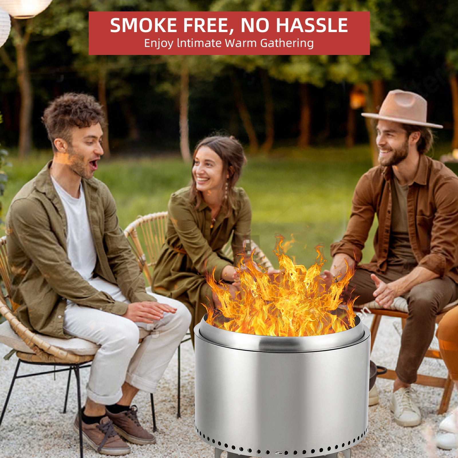 GARVEE 20.5" Smokeless Fire Pit with Air Switch,Without handle,Wood Burning Portable Stainless Steel Outdoor Firepit with Removable Stand & Stove Hook, Ash Pan, for Camping Backyard Patio Picnic