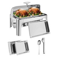 GARVEE 9QT(1×1/1+2×1/2Pan)Stainless Steel Roll Top Chafing Dish ,Stainless Steel Chafing Dish Set Equipped with Full Size Pan Chafer for Wedding,Parties,Banquet,Catering Event,1 Pack