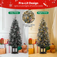 GARVEE 4.5 FT Prelit Premium Snow Flocked Artificial Christmas Tree with 8 Mode Warm White LED, Mini Prelit Xmas Pine Tree for Christmas Decoration,Yard,Home,Office,Outdoor,Indoor, Shine Base- 1PC