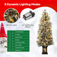 GARVEE 4.5FT Prelit Premium Snow Flocked Artificial Christmas Tree with 8 Mode Warm White LED, Mini Prelit Xmas Pine Tree for Christmas Decoration,Yard,Home,Office,Outdoor,Indoor, Snowflake Vintage Base-1PC