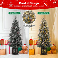 GARVEE 4.5FT Prelit Premium Snow Flocked Artificial Christmas Tree with 8 Mode Warm White LED, Mini Prelit Xmas Pine Tree for Christmas Decoration,Yard,Home,Office,Outdoor,Indoor, Snowflake Vintage Base-1PC