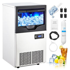 GARVEE 100LBS/24H Commercial Ice Maker with 33LBS Bin, Automatic Stainless Steel, for Home Bar, Including Water Filter, Scoop, Connection Hos