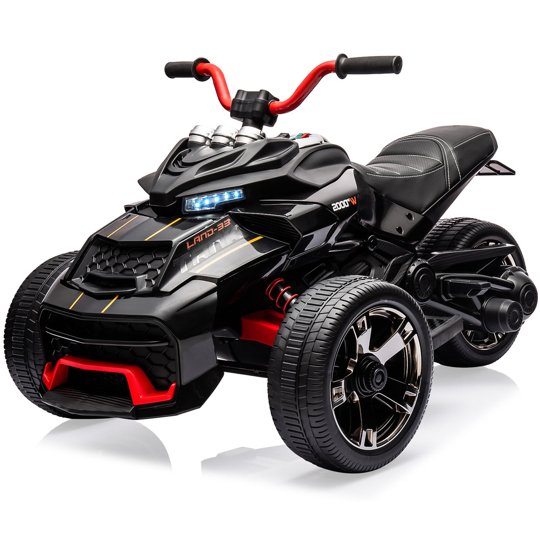 GARVEE 12V Kids Ride on Toy for Kids, Ride On Car w/Parent Remote, 2x55W Powerful Engine 7MPH Battery, 3 Wheelers Electric Vehicle, LED Lights, 2 Speeds, EVA Tire, Music, USB - Black