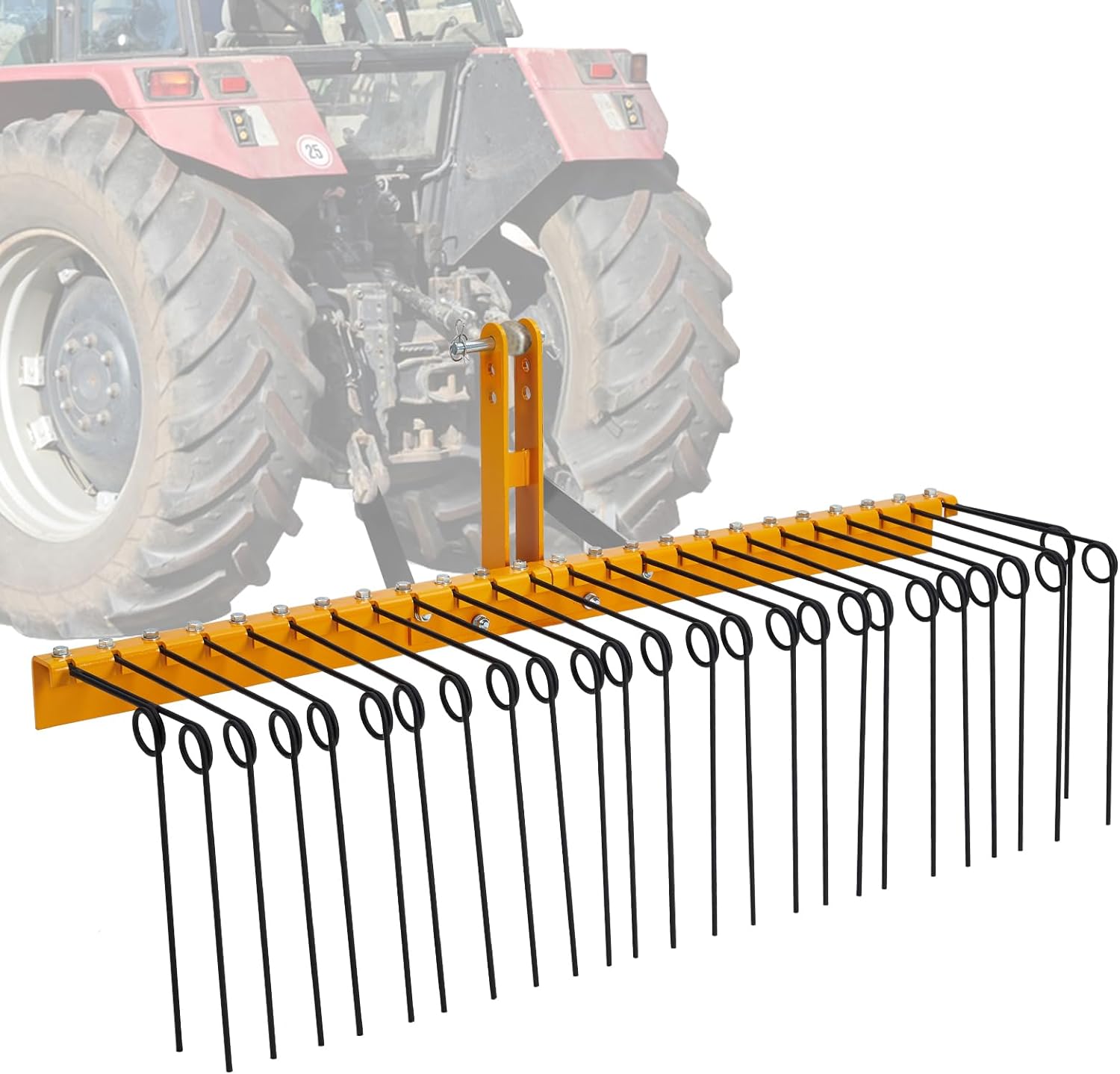 GARVEE 60 Inch Pine Straw Rake: 26 Coil Spring Tines, Fits Cat0 Cat1 Tractors