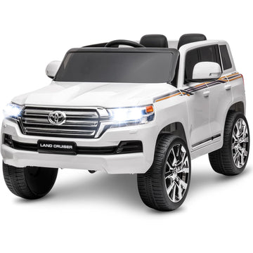 GARVEE 12V Toyota Land Cruiser Kids' Car: Remote, LED, 3 Speeds, Dual 45W Motors, USB Music, Seat Belt, CPC & ASTM Approved - White