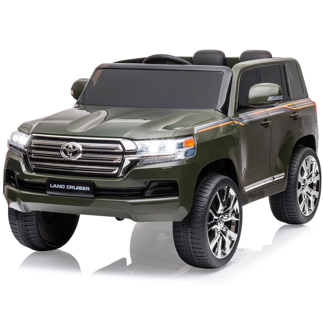 GARVEE 12V Toyota Land Cruiser Kids' Car: Remote, LED, 3 Speeds, Dual 45W Motors, USB Music, Seat Belt, CPC & ASTM Approved - Green