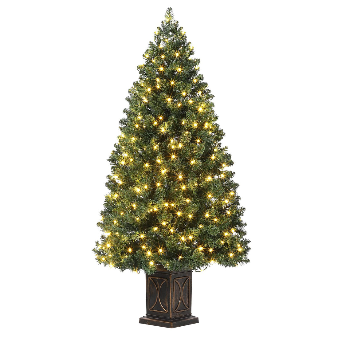 GARVEE 4.5 Ft Artificial Fiber Optic Christmas Tree, Pre-Lit Artificial Potted Xmas Tree with 300 Led Lights, 8 Lighting Modes, Includes Black Base,1PCS