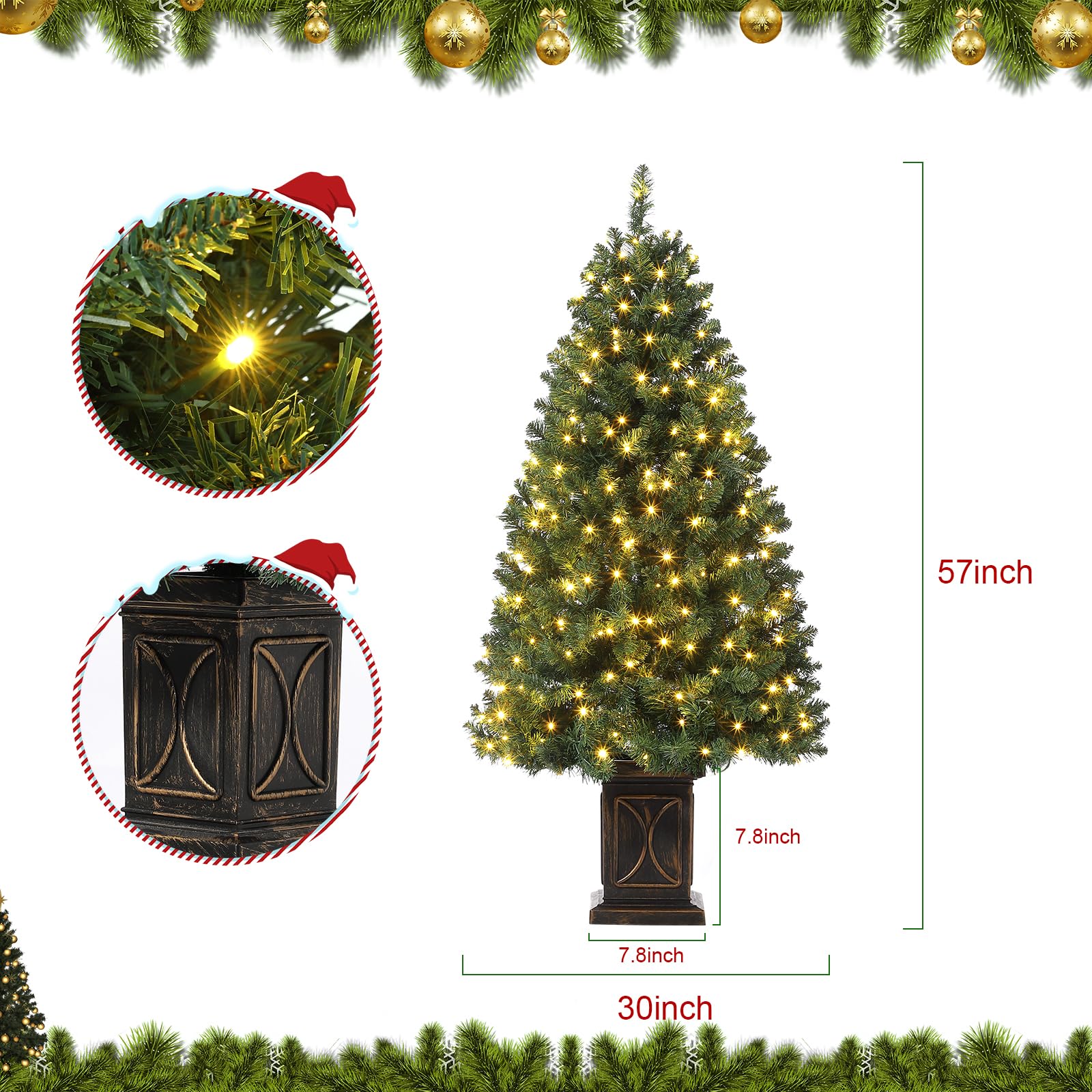 GARVEE 4.5 Ft Artificial Fiber Optic Christmas Tree, Pre-Lit Artificial Potted Xmas Tree with 300 Led Lights, 8 Lighting Modes, Includes Black Base,1PCS