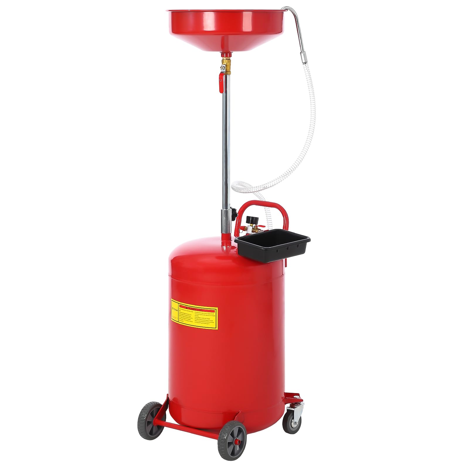 GARVEE 20 Gallon Waste Oil Drain Tank, Portable Oil Drain Container, Air Operated Drainer, Fluid Fuel Transfer Drainage, Adjustable Funnel Height with Wheel &15'' Premium Bowl and a Toolbox, Red