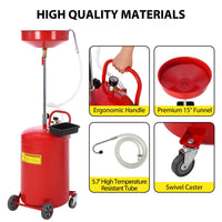 GARVEE 20 Gallon Waste Oil Drain Tank, Portable Oil Drain Container, Air Operated Drainer, Fluid Fuel Transfer Drainage, Adjustable Funnel Height with Wheel &15'' Premium Bowl and a Toolbox, Red