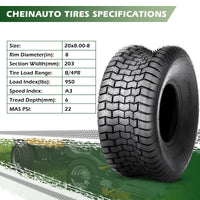 15x6.00-6 Lawn Mower Tire, 15x6x6 Tractor Turf Tire, 4 ply Tubeless, 565lbs Capacity, Set of 2