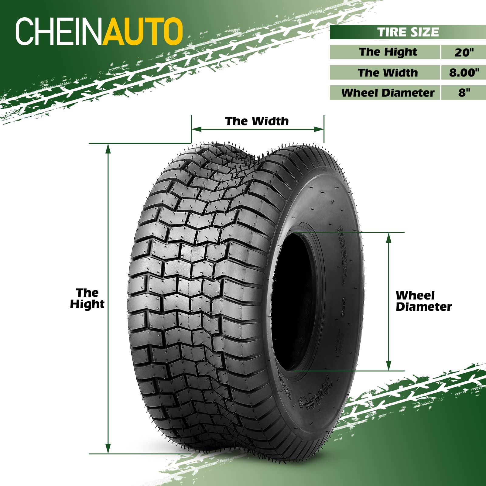 15x6.00-6 Lawn Mower Tire, 15x6x6 Tractor Turf Tire, 4 ply Tubeless, 565lbs Capacity, Set of 2