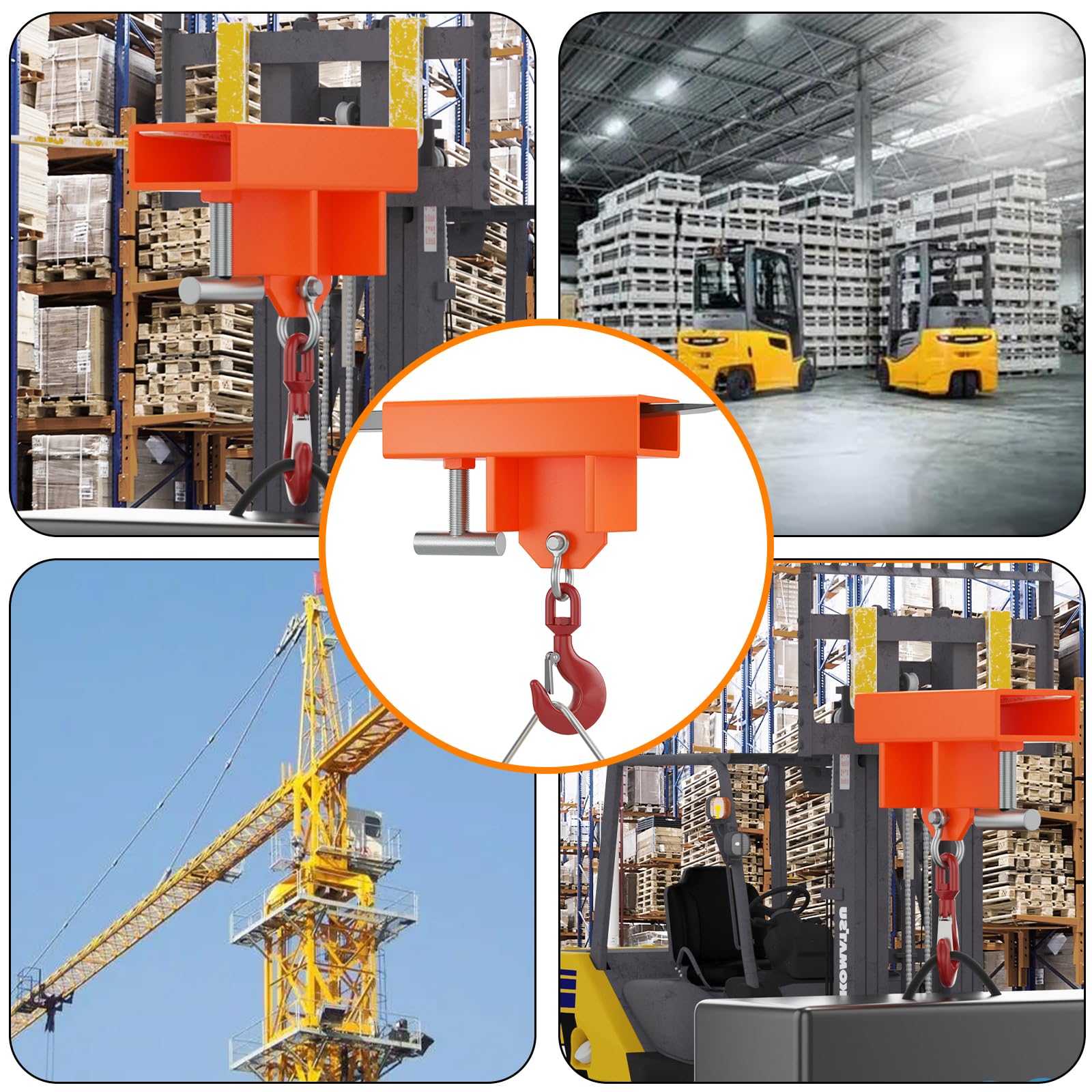 GARVEE Forklift Lifting Hook Attachment, 2200 Lbs Capacity Single Mobile Forklift Crane, Forklift Lifting Hoist with Swivel Hook and Large T-Screw, Orange