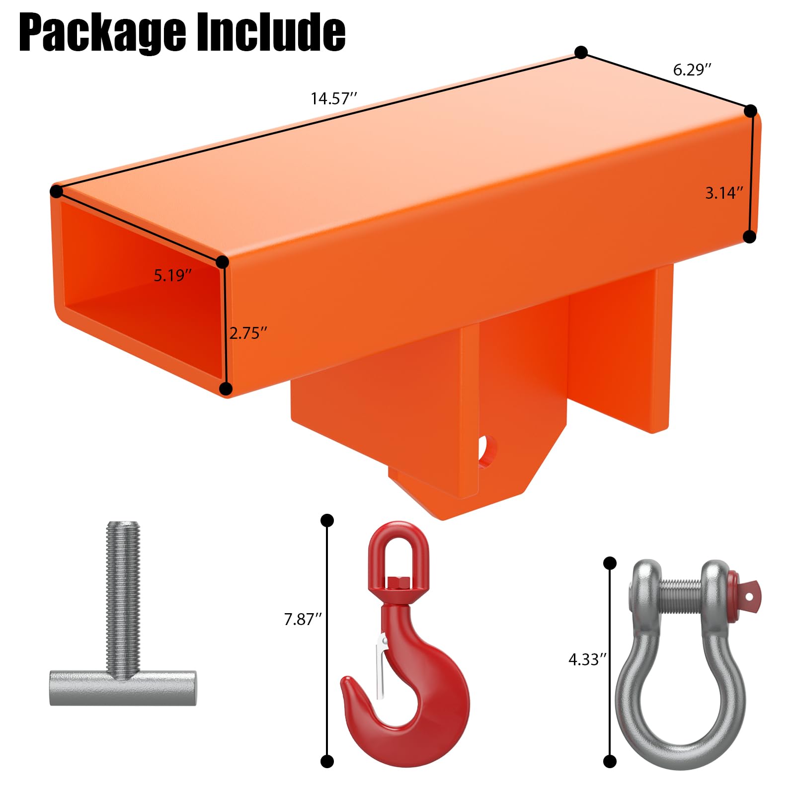 GARVEE Forklift Lifting Hook Attachment, 2200 Lbs Capacity Single Mobile Forklift Crane, Forklift Lifting Hoist with Swivel Hook and Large T-Screw, Orange