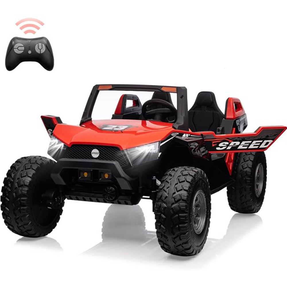 GARVEE 24V 2-Seater Ride-On UTV: Remote Control, 4WD Motors, 21" Seats + Foldable Seat, 15.4" EVA Wheels, Music, LED Lights, 140lb Max Load - Red