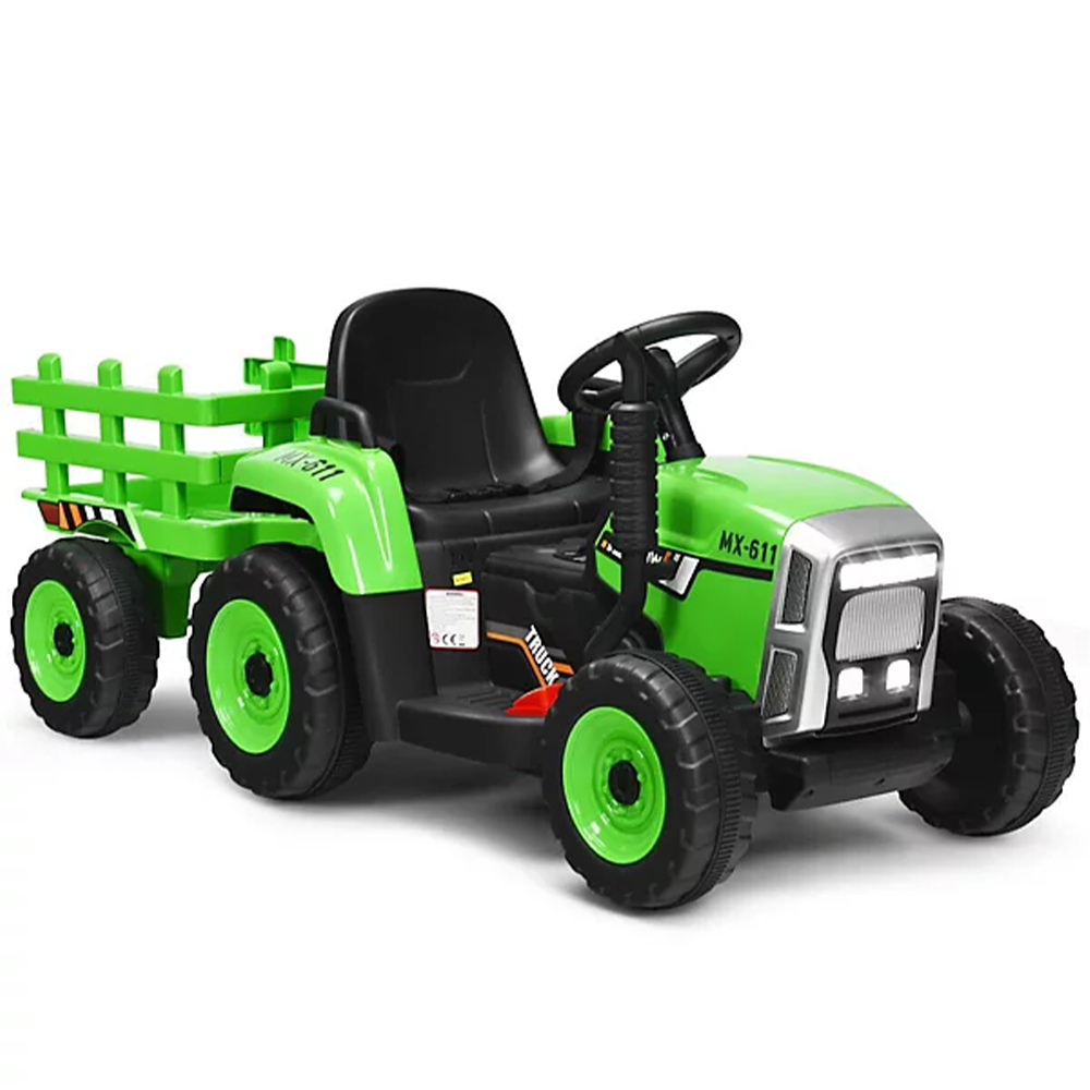 GARVEE 12V Electric Tractor & Trailer for Kids, 3-6 Yrs - With RC - Green / 35W