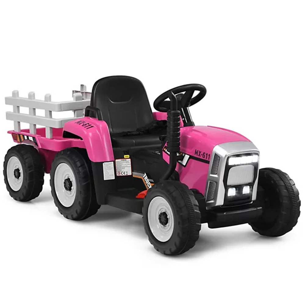 GARVEE 12V Electric Tractor & Trailer for Kids, 3-6 Yrs - With RC - Rose / 25W