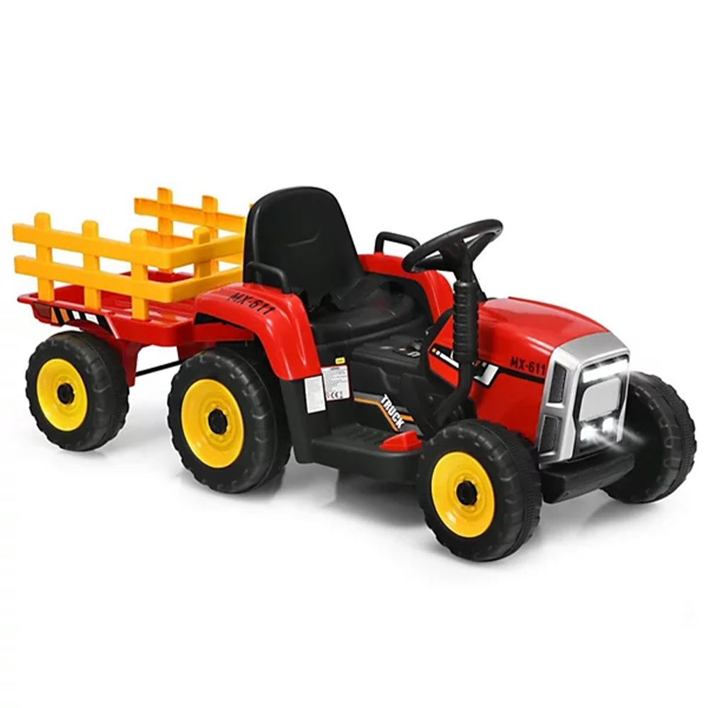 GARVEE 12V Electric Tractor & Trailer for Kids, 3-6 Yrs - With RC - Red / 35W