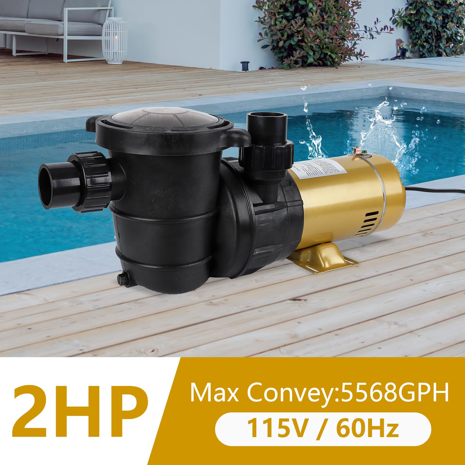 GARVEE 2HP Swimming Pool Pump Single Speed In/Above Ground Water Pump,115V 5568GPH & High Flow, Powerful Primming Swimming Pool Pumps with Filter Basket, Low Noise for Family