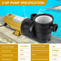 GARVEE 2HP Swimming Pool Pump Single Speed In/Above Ground Water Pump,115V 5568GPH & High Flow, Powerful Primming Swimming Pool Pumps with Filter Basket, Low Noise for Family